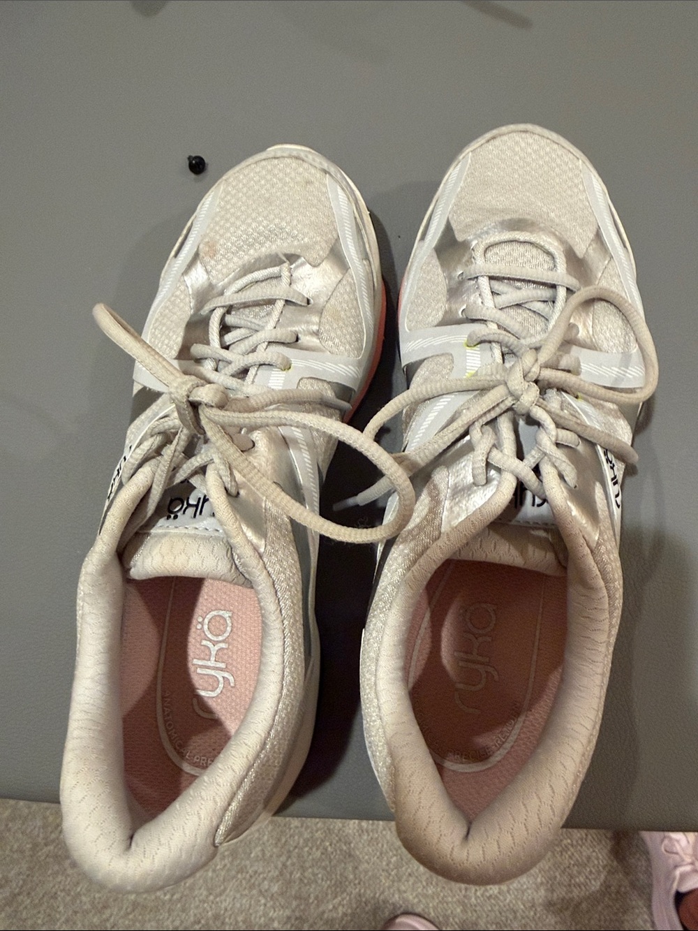 Ryka Women's Cream and Pink Athletic Walking Sneakers size 7 w